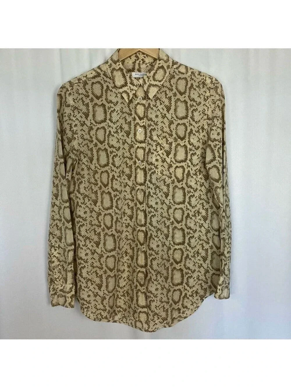 Designer Equipment Femme 100% Silk Keira Tan Snakeskin Print Blouse M